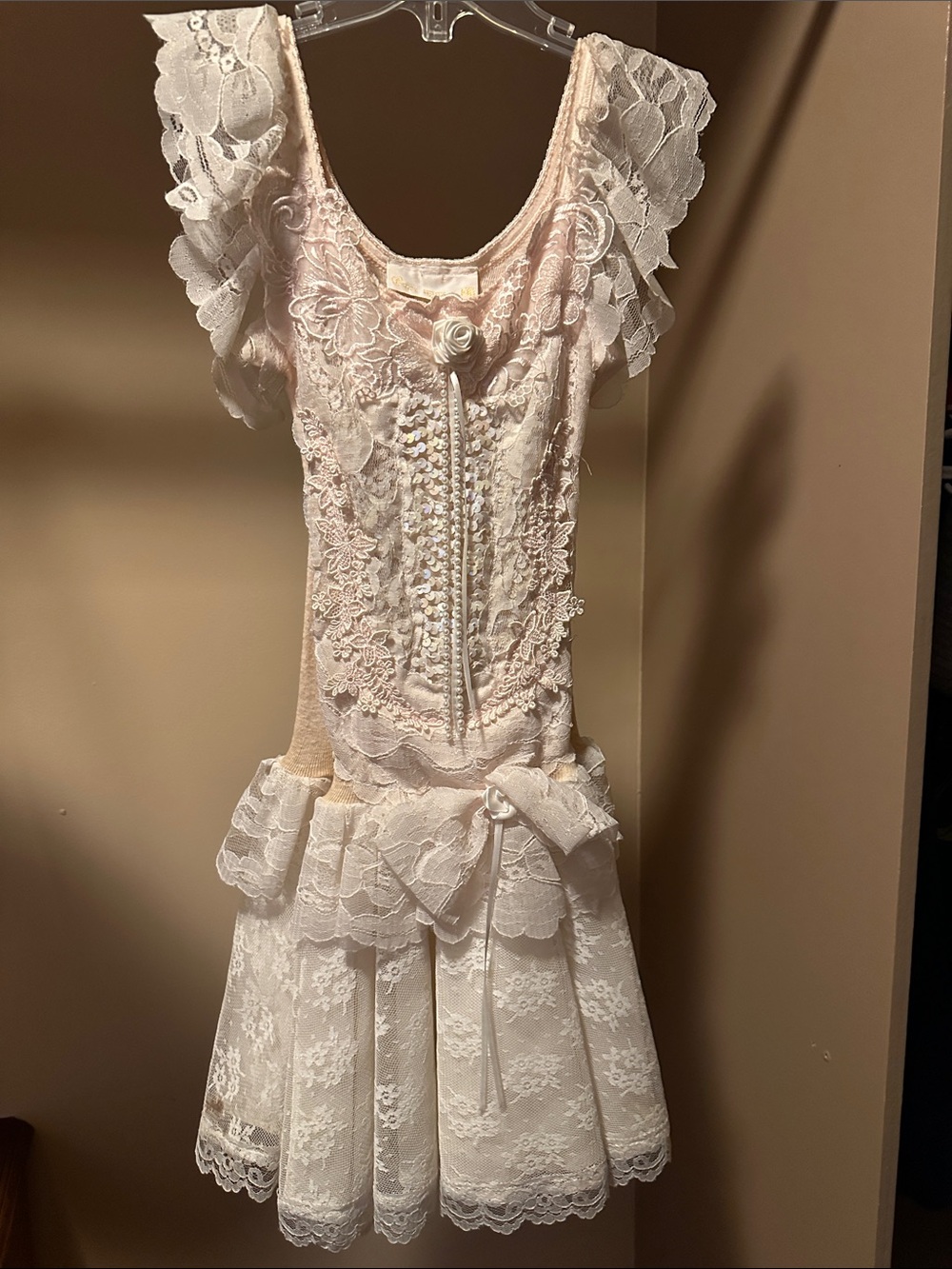 Lace Overlay dusty pink Cocktail Dress with Rosette and Bow